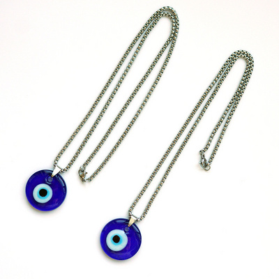 Simple Style Turkish Blue Eye Shape Accessories Stainless Steel Chain Pendant Necklace For Woman