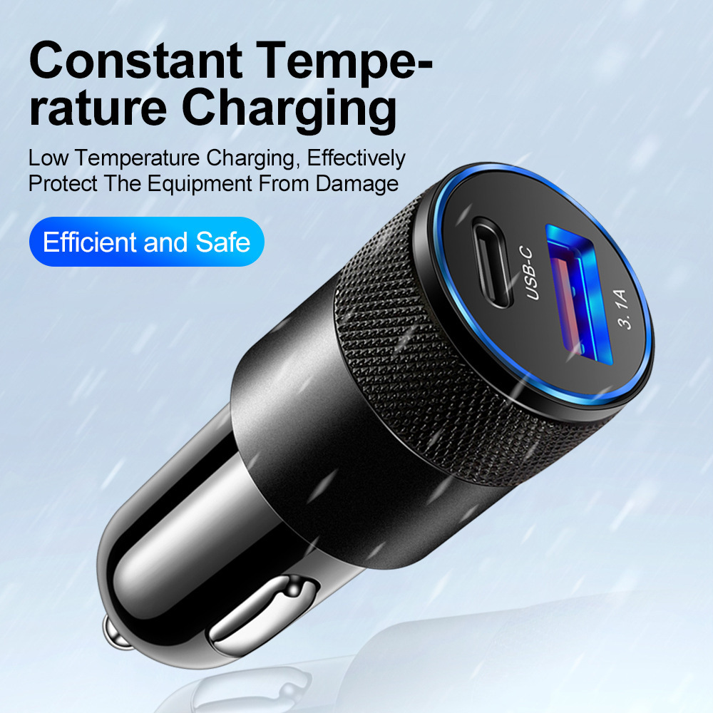 2024 Best Selling 15W PD USB C Car Charger TYPE C Usb Adapter Quick Charge Mobile Phone Type C Dual Usb Car Charger