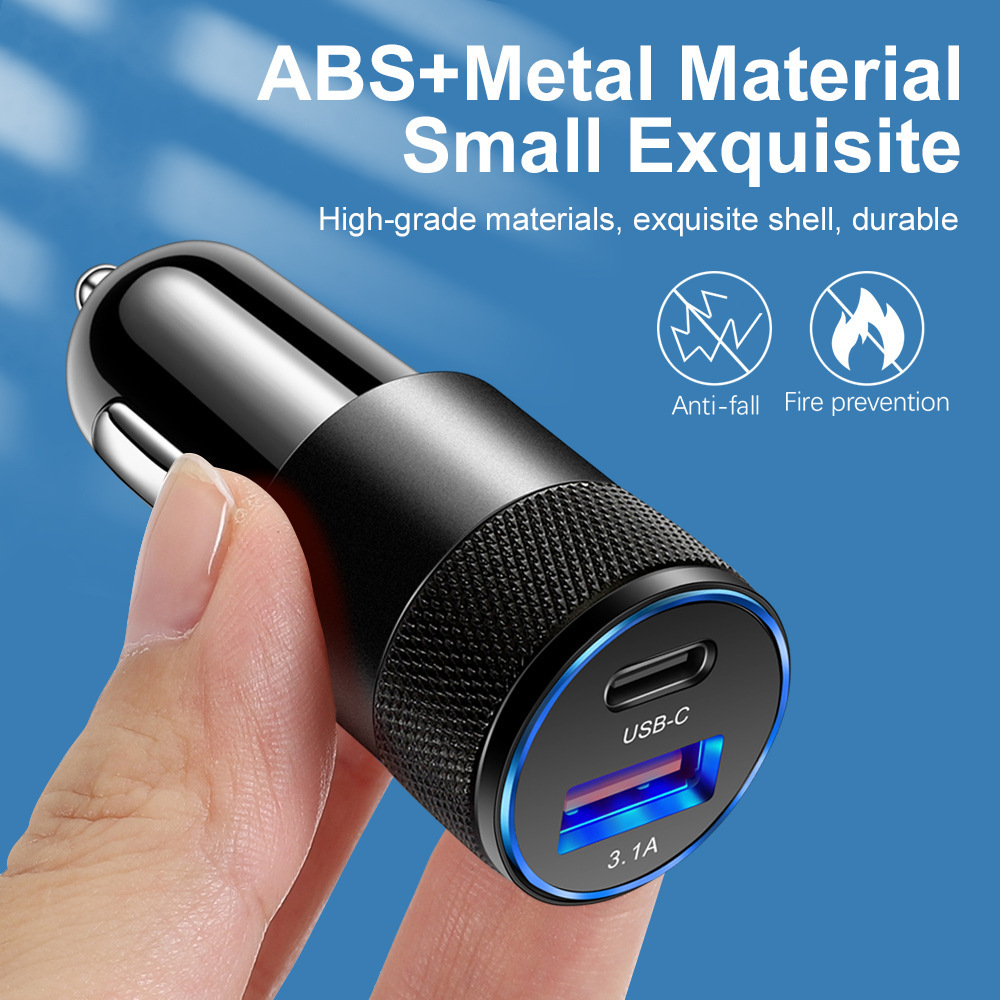 2024 Best Selling 15W PD USB C Car Charger TYPE C Usb Adapter Quick Charge Mobile Phone Type C Dual Usb Car Charger