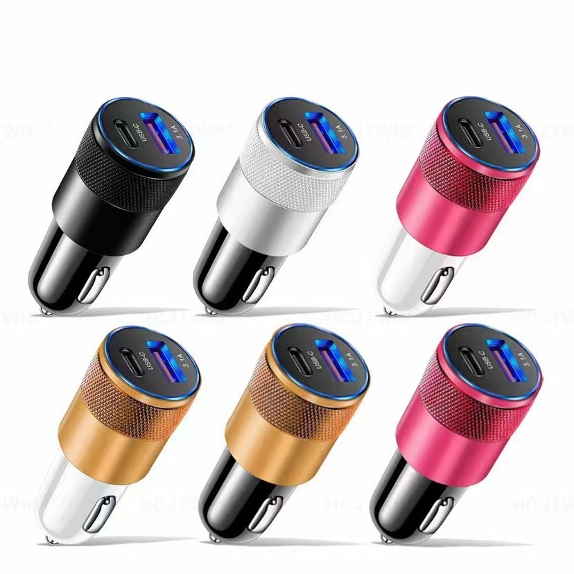 2024 Best Selling 15W PD USB C Car Charger TYPE C Usb Adapter Quick Charge Mobile Phone Type C Dual Usb Car Charger