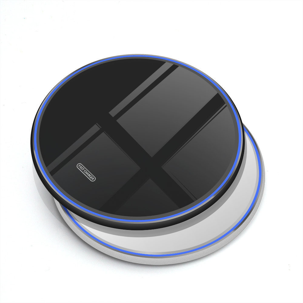 Ultra thin 10W Qi Wireless Charger Pad Glass Cover LED Light Fast Charging Wireless Charger for iphone Xs Max X 8 Plus