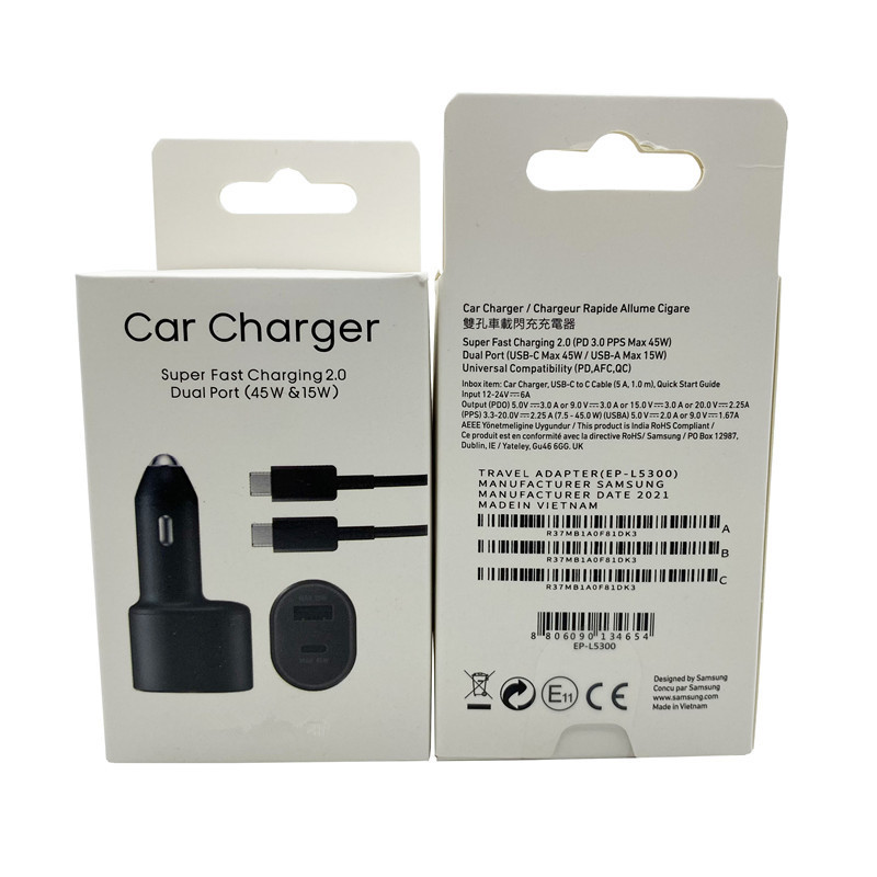 Original Dual Ports Car charger 60W Super fast charging  car adapter for Samsung Galaxy S20 S21 Ultra Note 20  with Type-C Cable