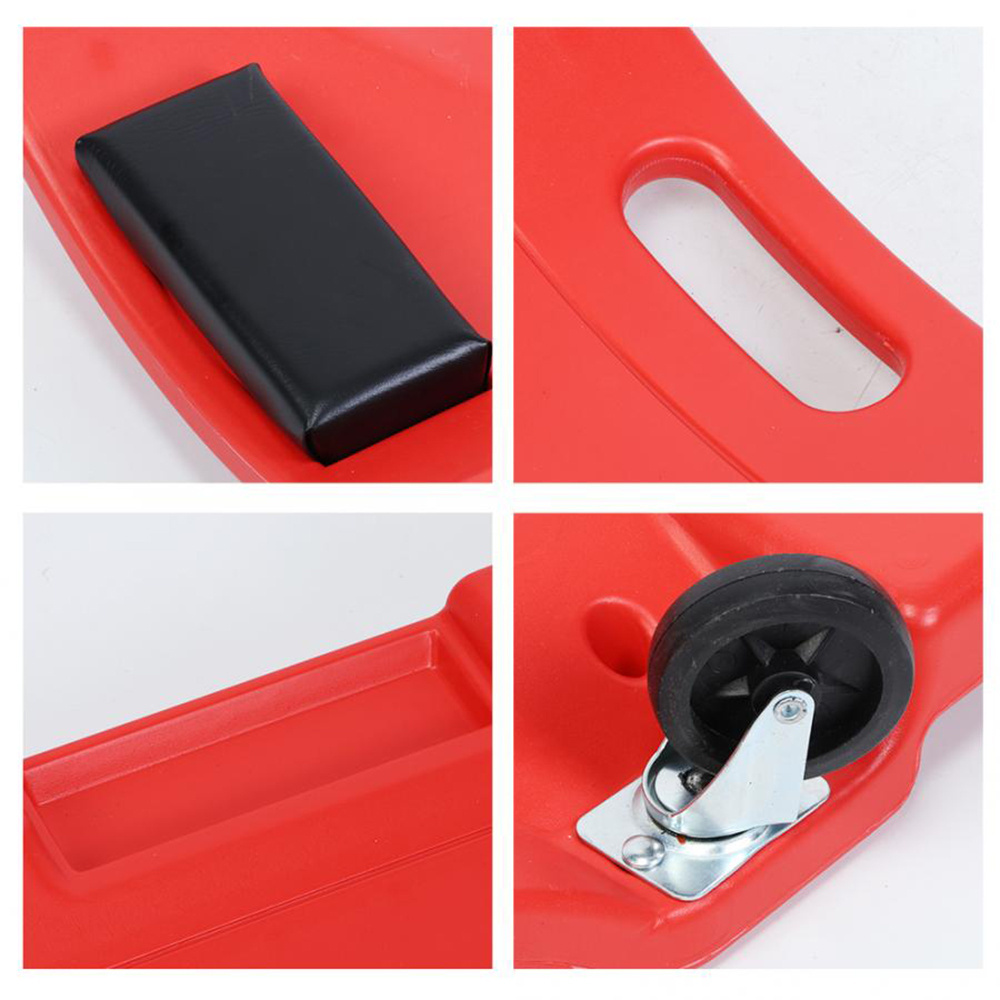 36inches 150kg Load Plastic Floor Creeper Garage Home Rolling Repair Tool Red with Foam Headrest Universal Wheels