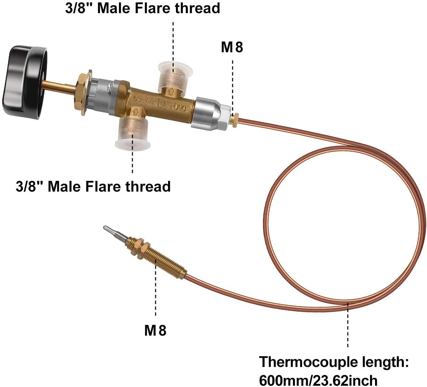 Low Pressure LPG Propane Gas Fireplace Fire Pit Flame Failure Safety Control Valve Kit Low Pressure Propane Valve with 3/8