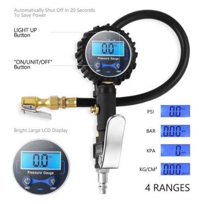 Digital Tire Inflator with Pressure Gauge 250 PSI Air Chuck and Compressor Accessories with Rubber Hose