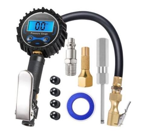 Digital Tire Inflator with Pressure Gauge 250 PSI Air Chuck and Compressor Accessories with Rubber Hose