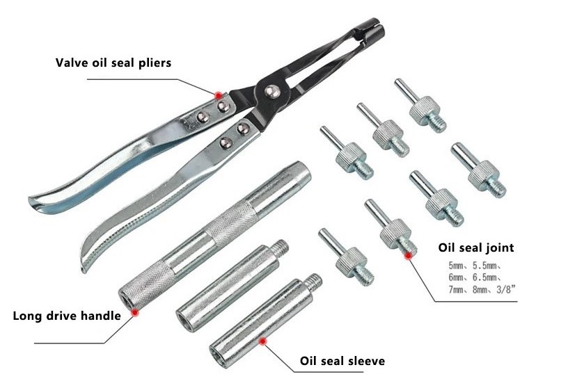 Valve Stem Seal Remover and Installer Valve Stem Seal Removal Tool Car Engine Repair Kit Set with Plier Driving Sockets