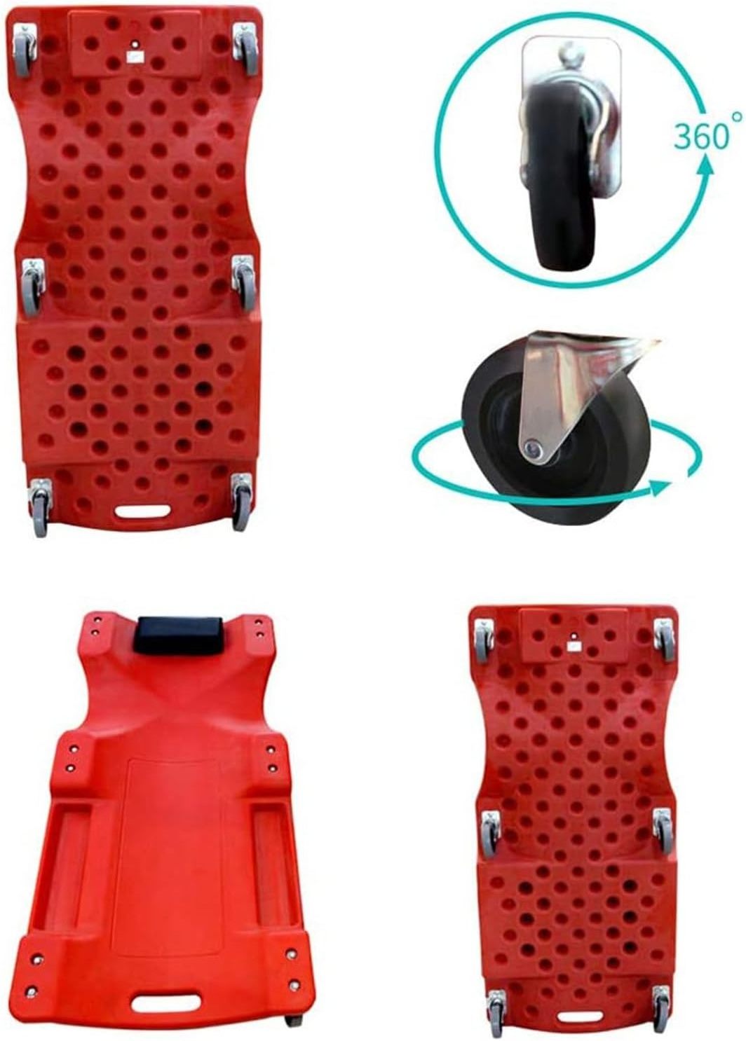 Mechanic Plastic Creeper 40 Inch - Blow Molded Ergonomic HDPE Body with Padded Headrest & Dual Tool Trays - 350 Lbs Capacity Red