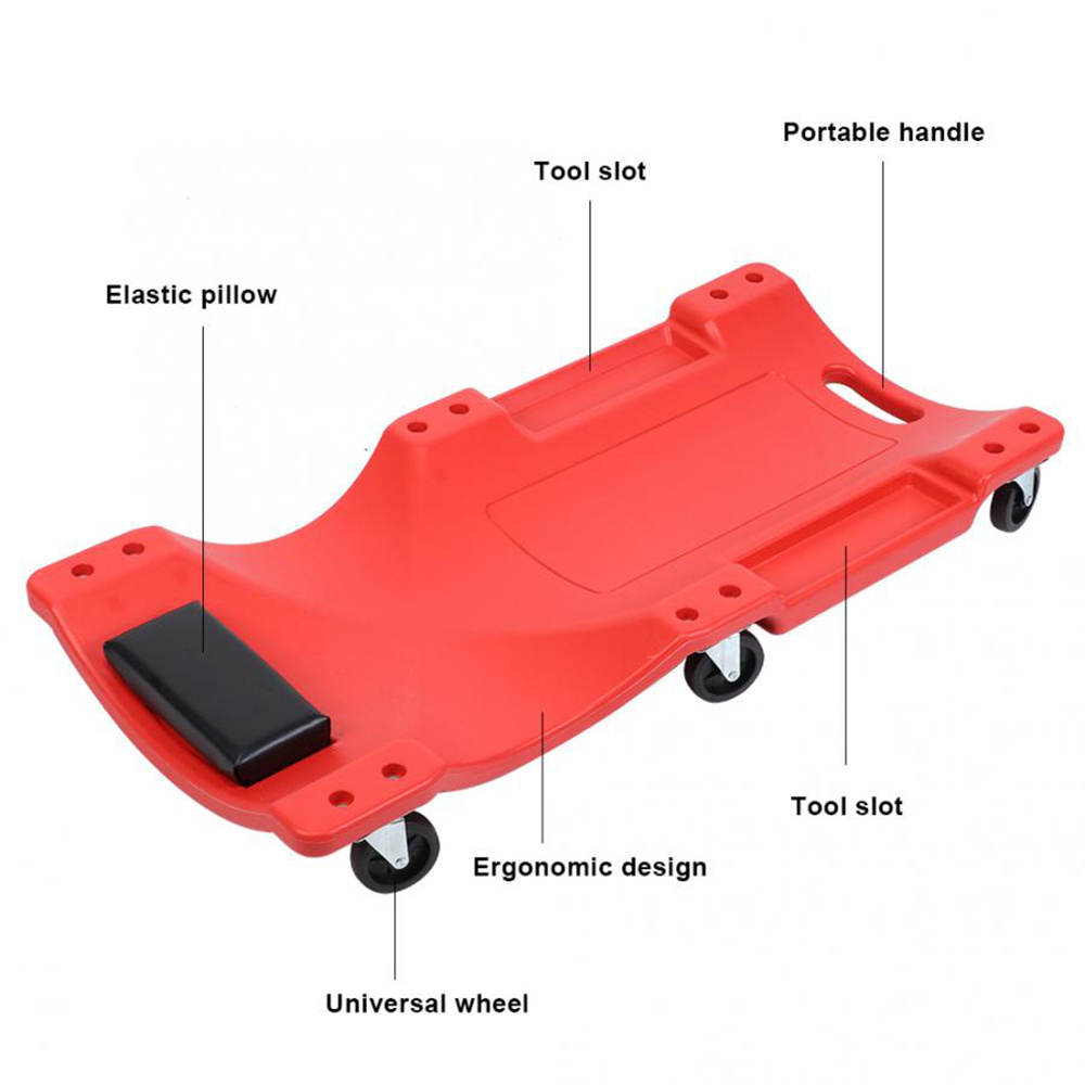 36inches 150kg Load Plastic Floor Creeper Garage Home Rolling Repair Tool Red with Foam Headrest Universal Wheels