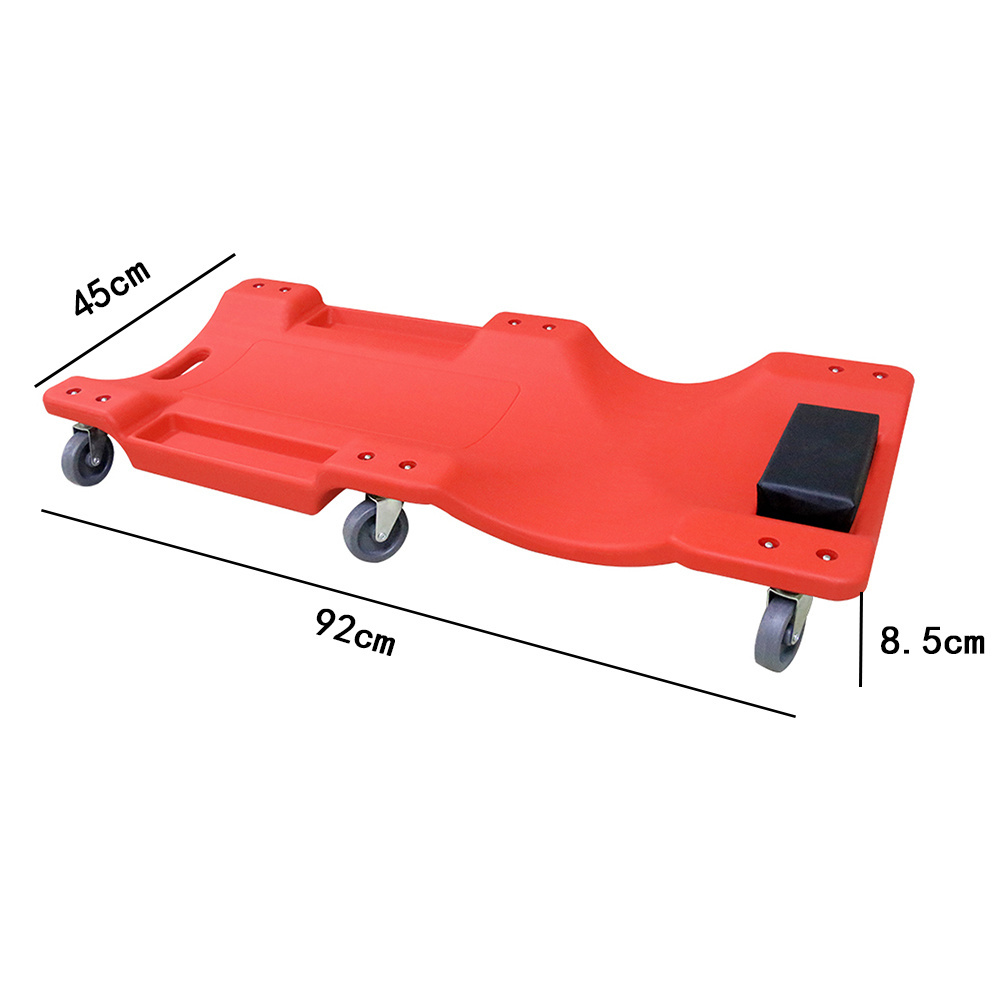 36inches 150kg Load Plastic Floor Creeper Garage Home Rolling Repair Tool Red with Foam Headrest Universal Wheels