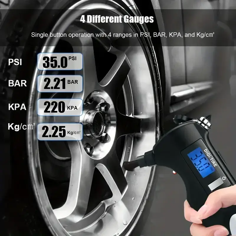 Digital Tire Pressure Gauge 150 PSI 4 Settings For Car Truck 5-in-1 Rescue Tools With Backlit LCD Tire And Non-Slip Grip Gauge