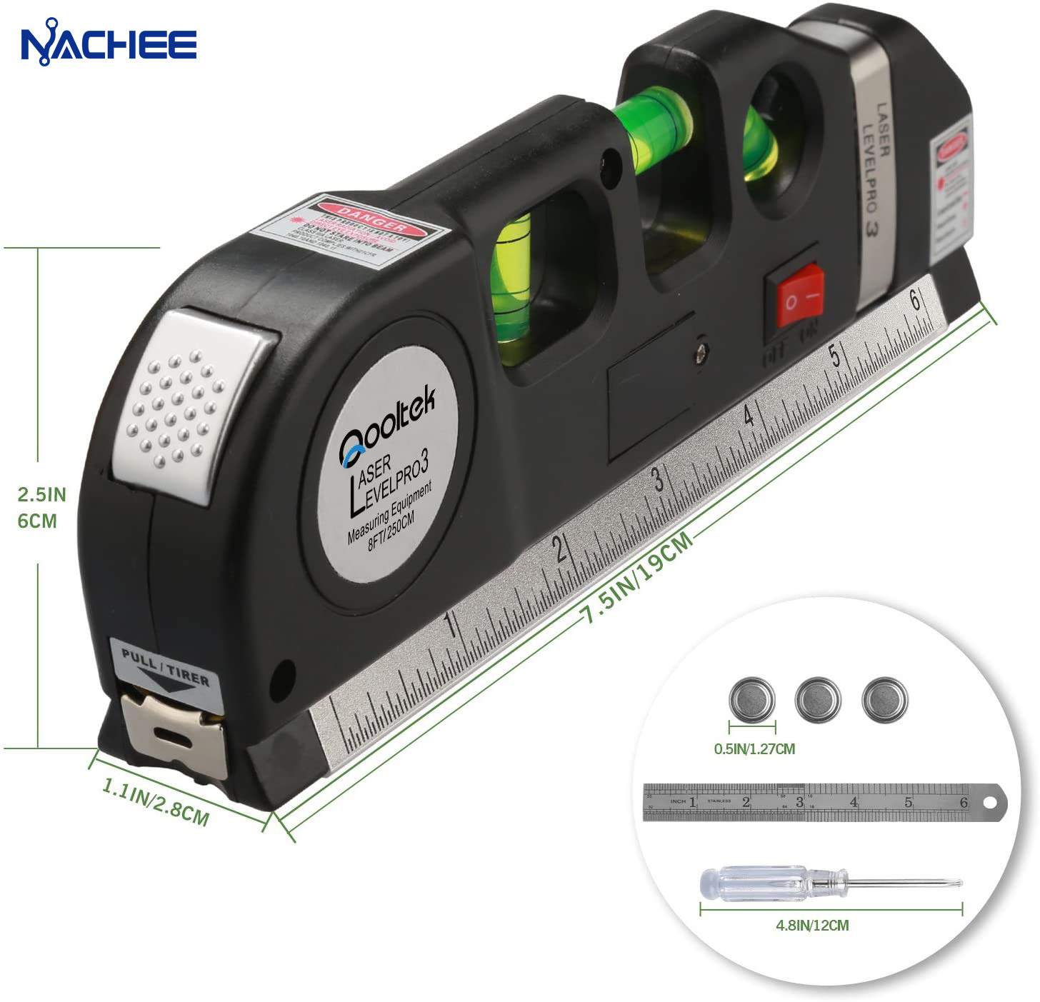 Multipurpose Laser Level Laser Line 8 feet Measure Tape Ruler Adjusted Standard and Metric Ruler China manufacturer high quality