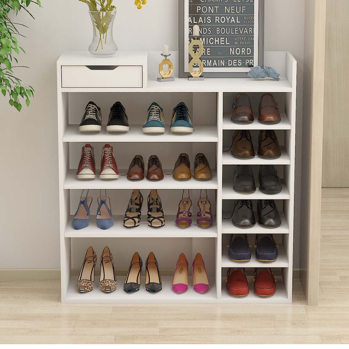 Freestanding Shoe Cabinet 4-Tier Shoe Storage Rack with 10 Cubbies