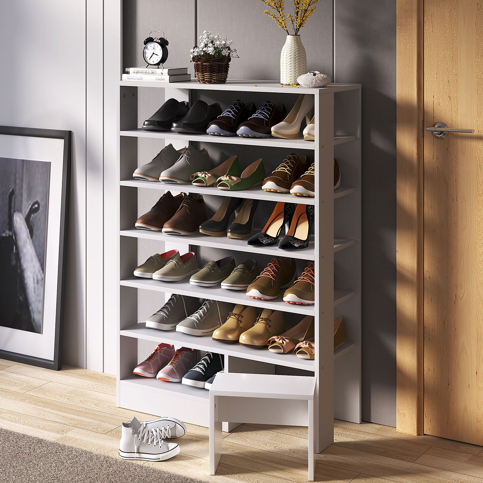 White 18-Pairs Shoe Storage Cabinet 6-Tier Shoe Rack