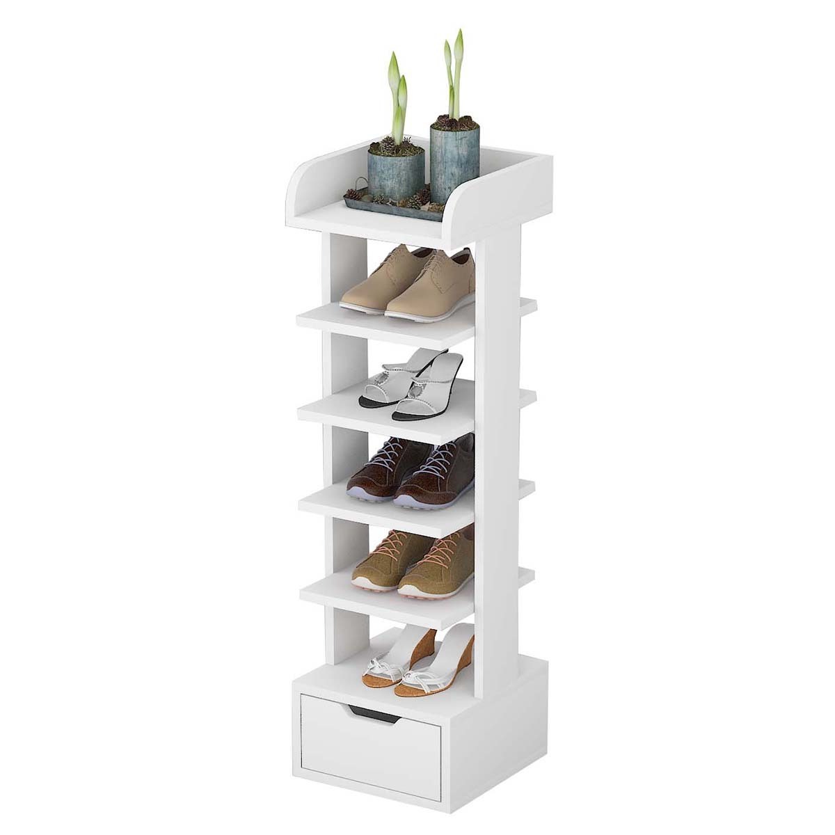 7 Tiers Vertical Shoe Rack, Entryway Narrow Slim Wooden Shoes Racks