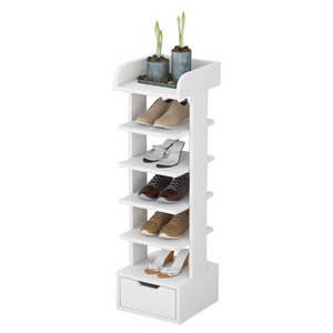 7 Tiers Vertical Shoe Rack, Entryway Narrow Slim Wooden Shoes Racks