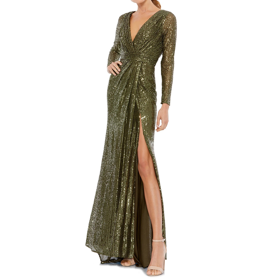 High Quality Evening Dresses Luxurious Solid Party Arabic Sequin Long Sleeve Gown Prom Evening Dress For Women