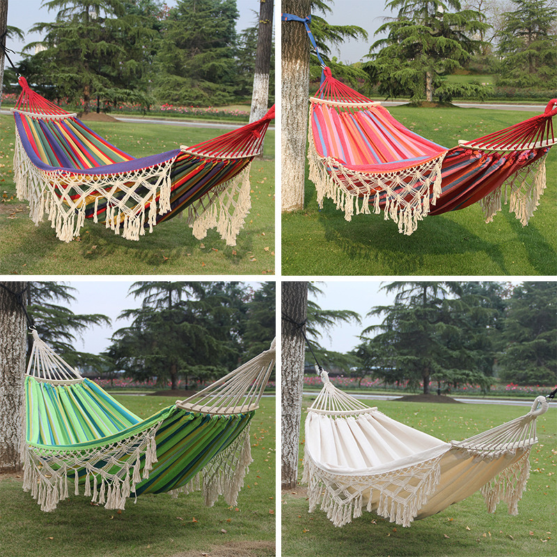 Outdoor Leisure Hammock Portable Folding Hand Woven Tassels Macrame Swing Hammock Chair