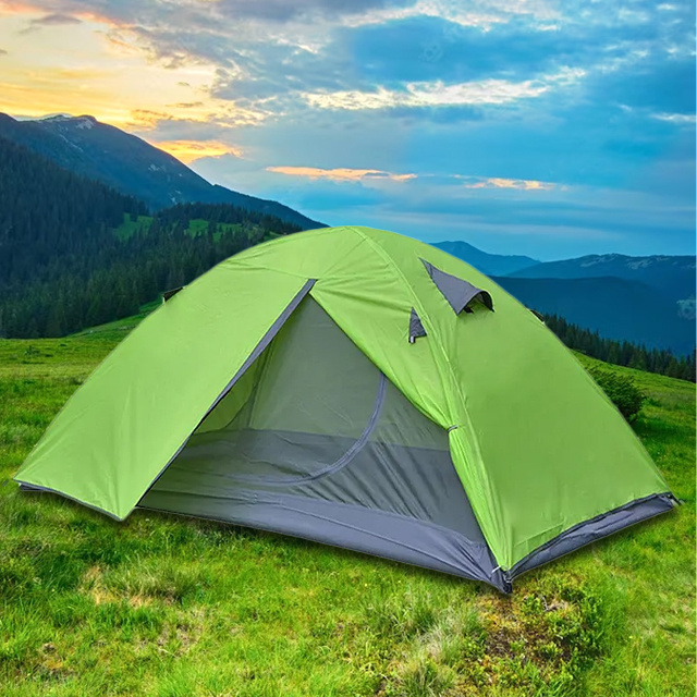 Factory Outdoor Aluminium  2 Persons camp tent Light Weight Green for hike camp tent Double Layer Breathable Windproof rainproof