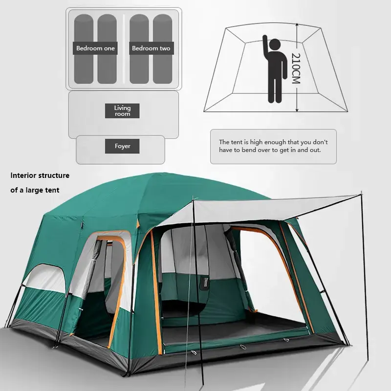 Customizable size 3-12 Person Luxury Tents Camping Waterproof 4 Season 2 Bedrooms Large Family Outdoor Camping Picnic Tents