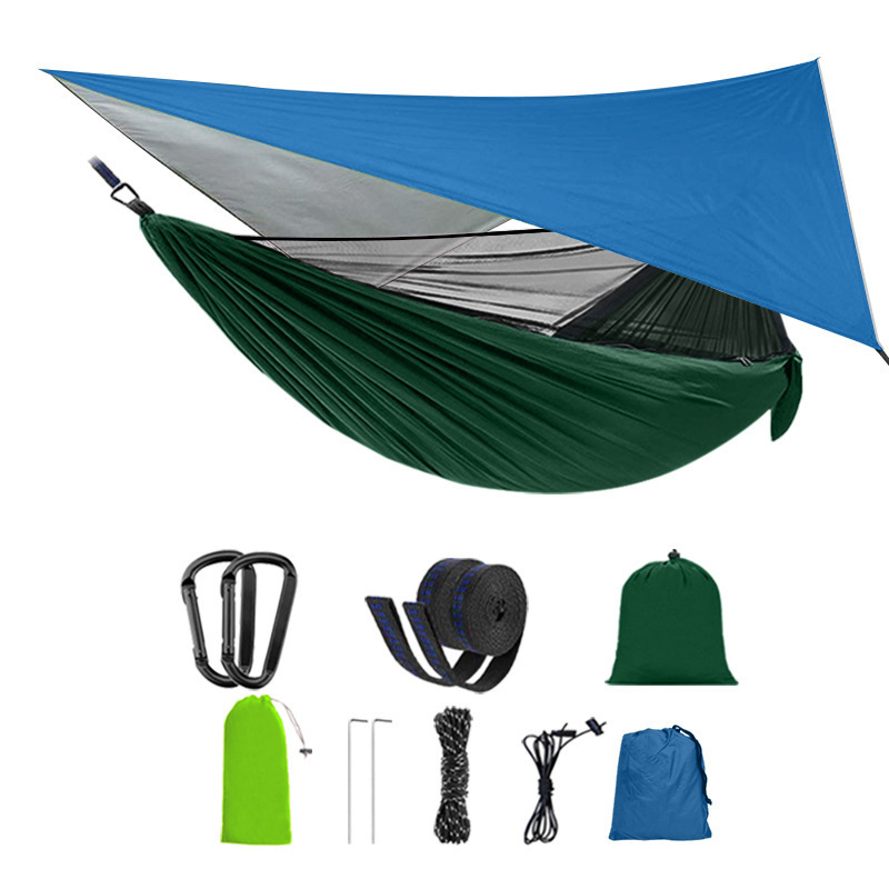 Portable Ultralight Camping Nylon Automatic Quick Open Anti-mosquito Hammock With Mosquito Net and Rain Fly