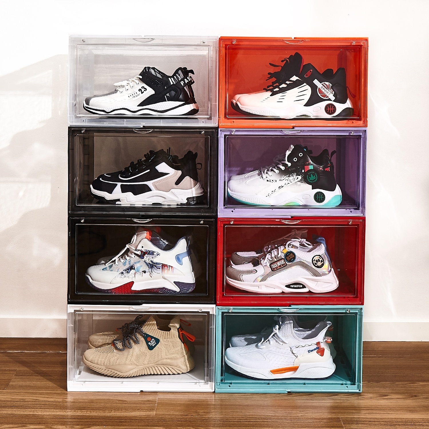 Footwear Collection Showcase Clear Box Stackable Dustproof System Home Closet Retail Display Elegant