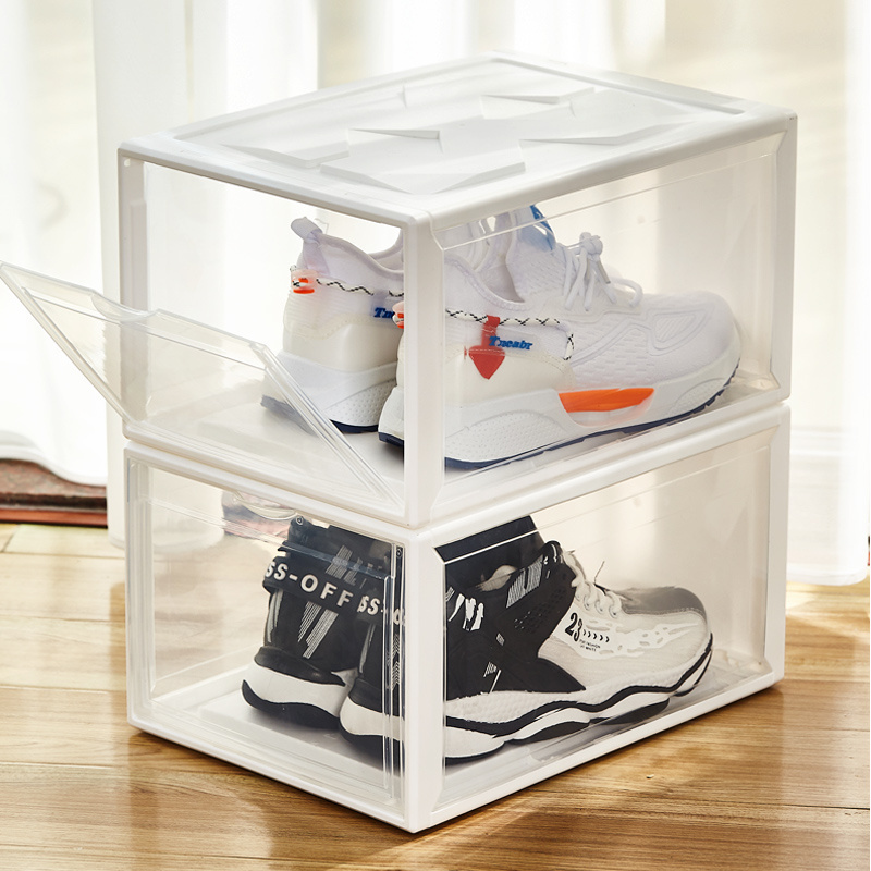 Transparent Clear Plastic Shoe Storage Box Stackable Dustproof Organizer Retail Display Closet Maximizer