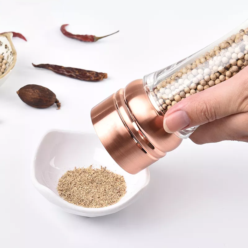 Classic Copper Plated Pepper Grinder Himalayan Pink Salt Mill Stainless Steel Salt and Pepper Grinder Set Acrylic pepper mill