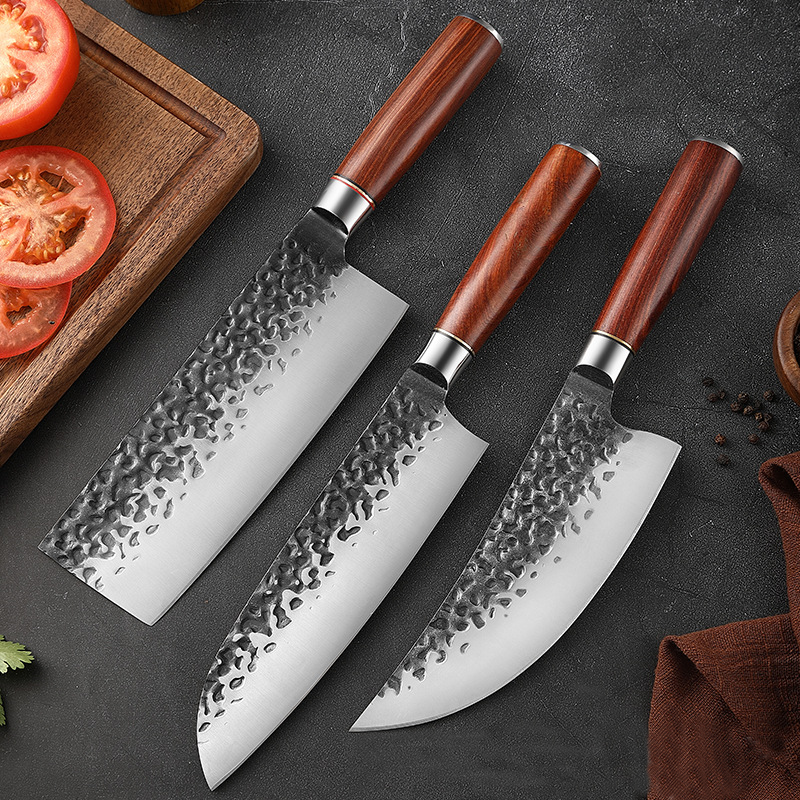 Handmade Forged High Carbon Steel Kitchen chef cleaver Knife Japanese Knives Set With Wood Handle