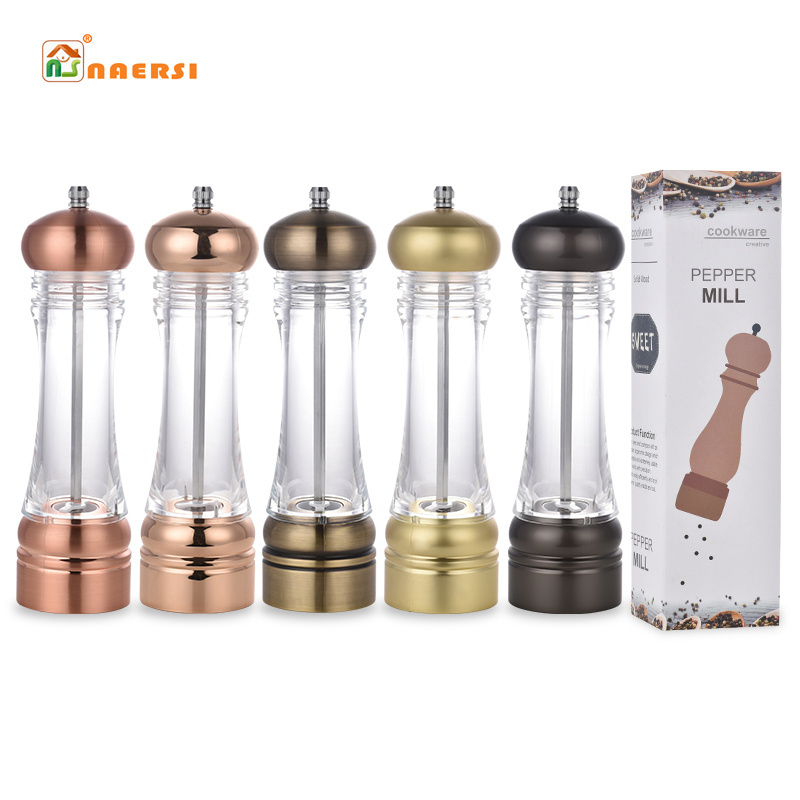 Classic Copper Plated Pepper Grinder Himalayan Pink Salt Mill Stainless Steel Salt and Pepper Grinder Set Acrylic pepper mill