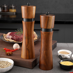 Premium Acacia Wood pepper mill salt and pepper grinder manual spice mill pepper grinder with black steel ring