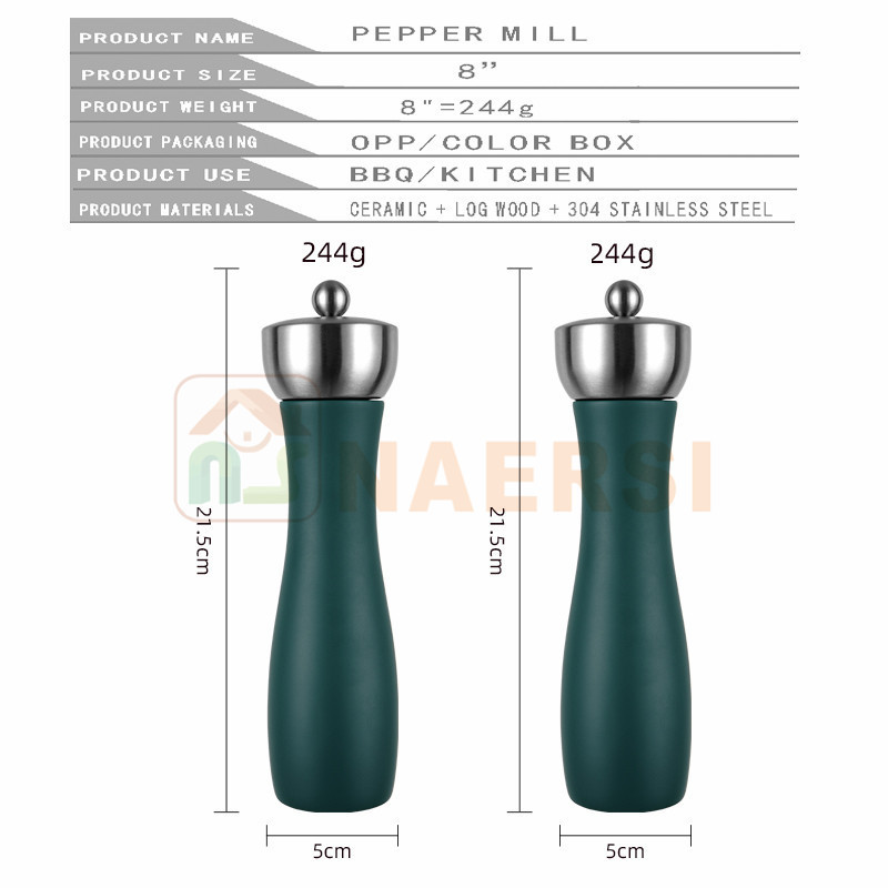 High Quality 8 inch Elegant salt and pepper mill Set Chilli Pepper Mill and Pepper Grinder Mill for Seasoning