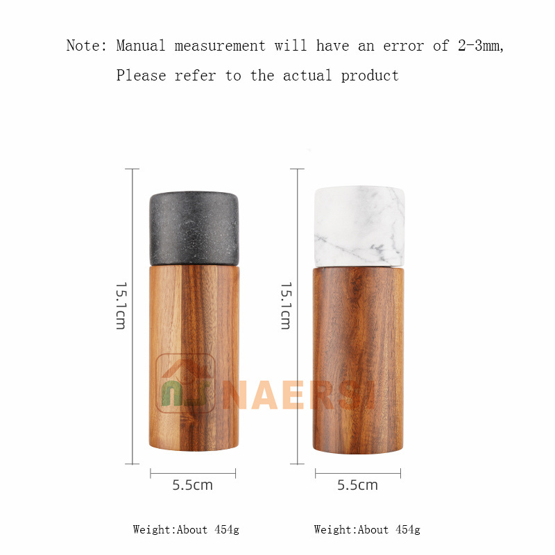 Premium Spice Mill, Ceramic Grinder acacia wood and marble salt and pepper mill set for home and kitchen