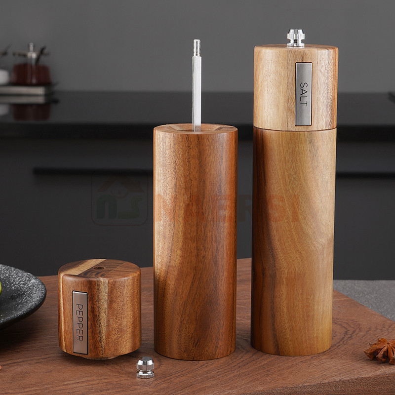 Acacia Wood Salt and Pepper Grinders Set Wooden Kitchen Spice Mill with Adjustable Coarseness Ceramic Core