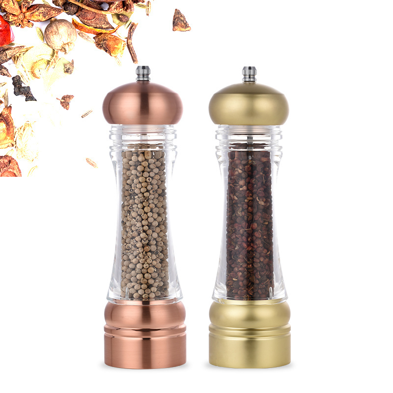 Classic Copper Plated Pepper Grinder Himalayan Pink Salt Mill Stainless Steel Salt and Pepper Grinder Set Acrylic pepper mill