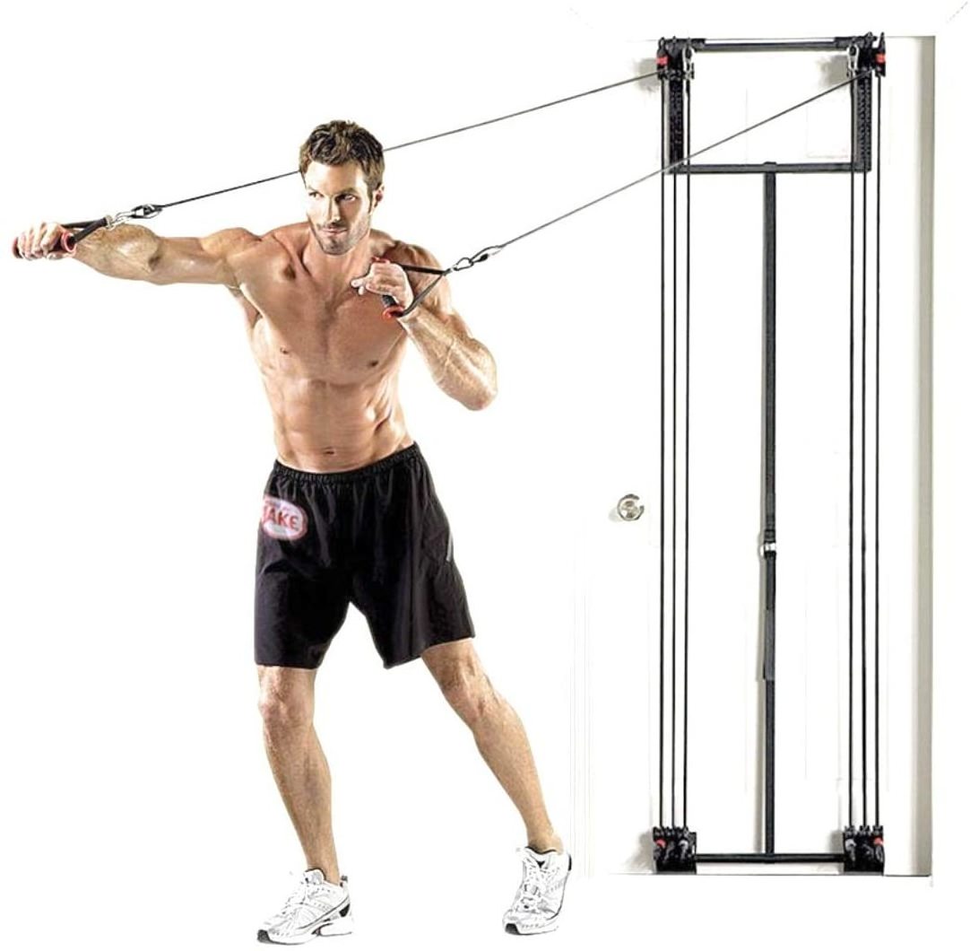 Tower 200 Door Gym Exercise Fitness Home Gym Workout System Strength Training with Straight Resistance Bar