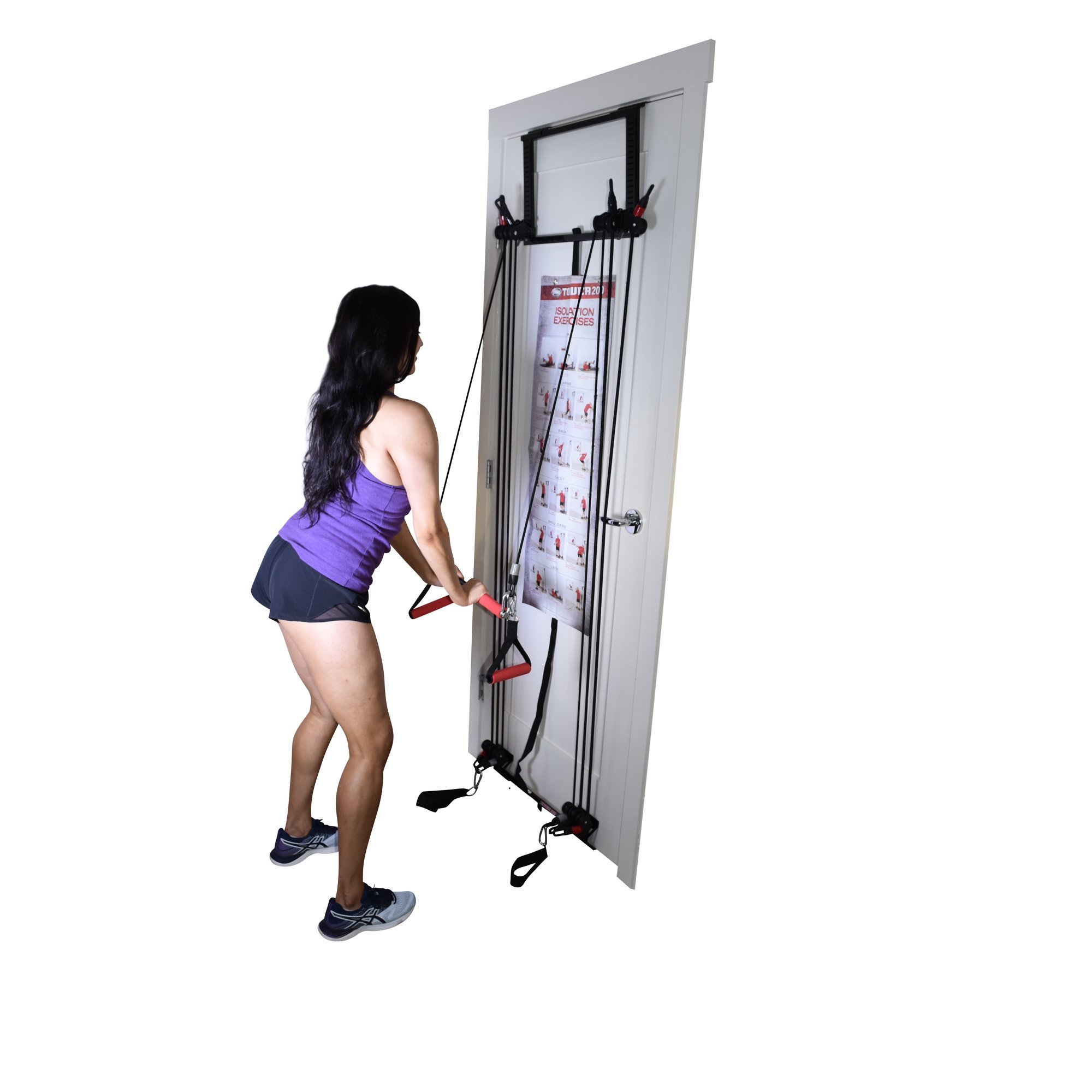 Tower 200 Door Gym Exercise Fitness Home Gym Workout System Strength Training with Straight Resistance Bar