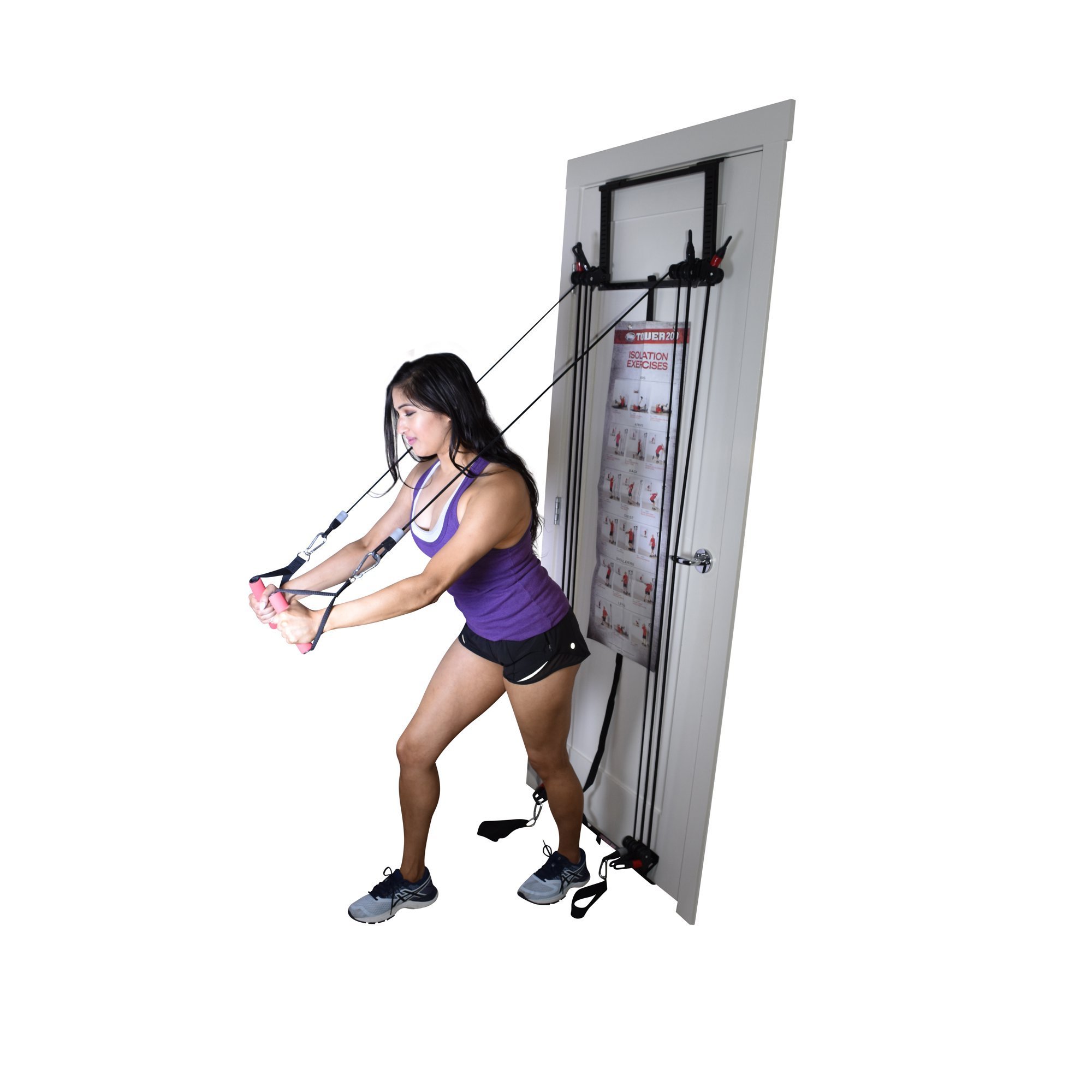 Tower 200 Door Gym Exercise Fitness Home Gym Workout System Strength Training with Straight Resistance Bar