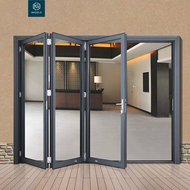 Automatic low e glass warehouse lobby bi folding glass garage doors bulk bifold doors aluminium folding sliding 72 with screen