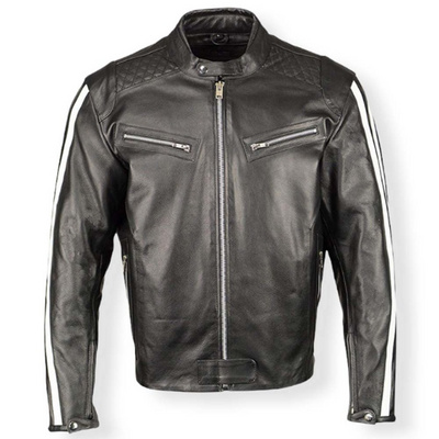 BLACK MEN SHEEP RACING STRIPES LEATHER JACKET