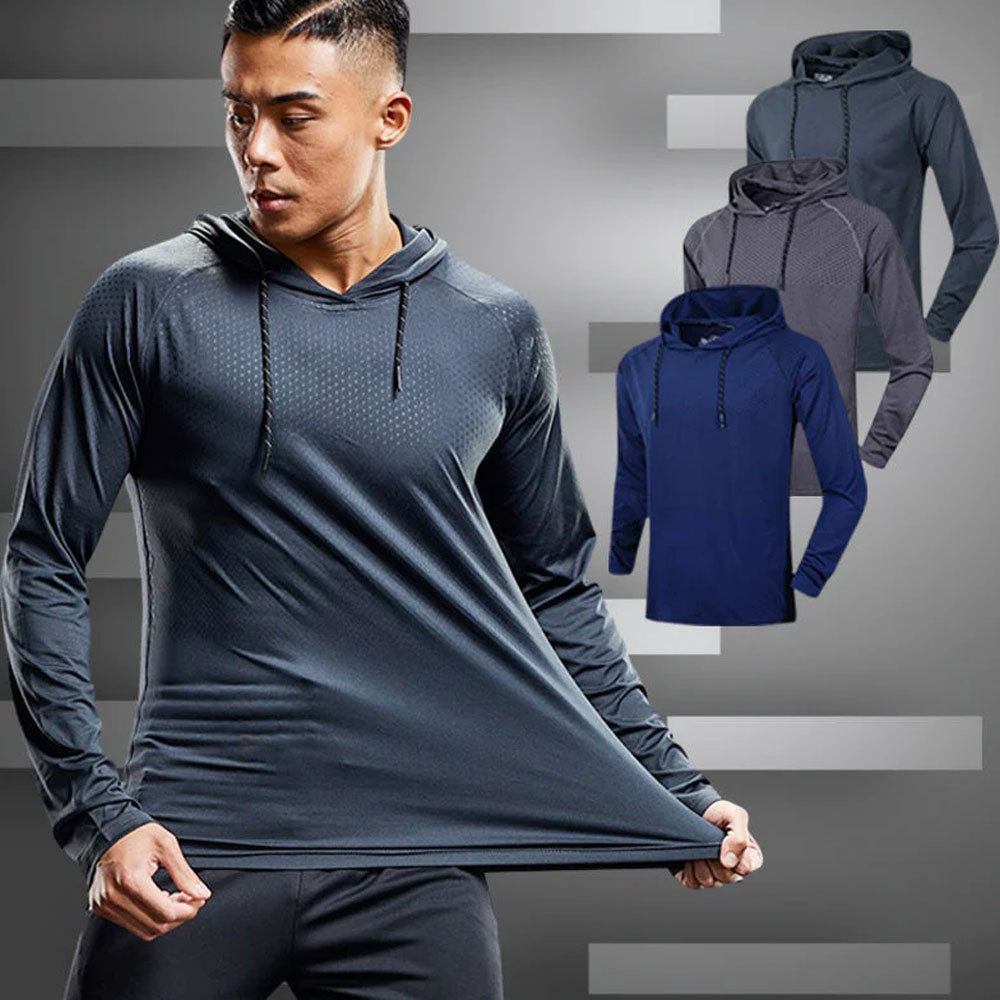 Active Knit Fitted Hoodie Quick Sportswear Male Workout Hooded Jacket New Fashion Winter Hooded Sweater Men Warm Turtleneck Mens