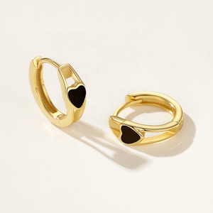 nagosa mini jewelry 18k gold vermeil 925 sterling silver black enamel heart huggie hoop earrings