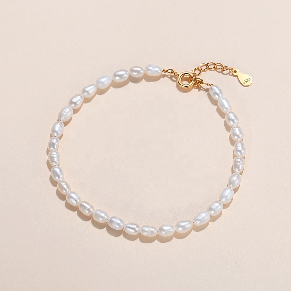 classic sterling silver wholesale vermeil jewelry white natural baroque pearl chain bracelet