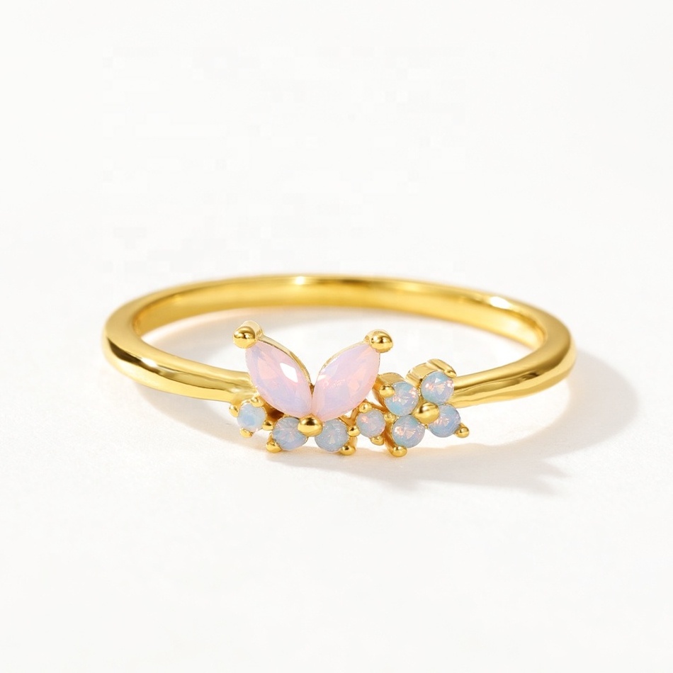 nagosa wholesale price 9k 14k 18k gold vermeil 925 sterling silver milky opal pink nano butterfly ring