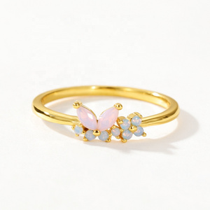 nagosa wholesale price 9k 14k 18k gold vermeil 925 sterling silver milky opal pink nano butterfly ring