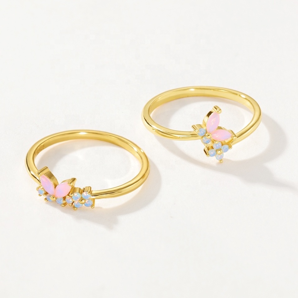 nagosa wholesale price 9k 14k 18k gold vermeil 925 sterling silver milky opal pink nano butterfly ring