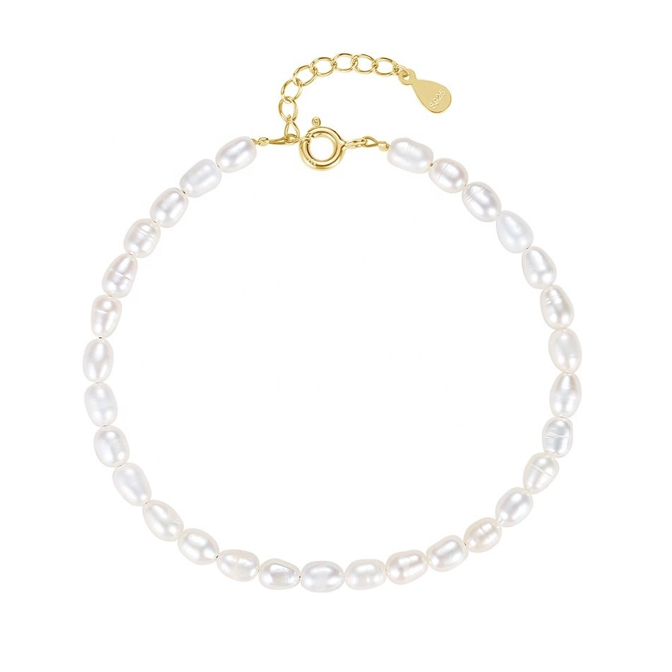 classic sterling silver wholesale vermeil jewelry white natural baroque pearl chain bracelet