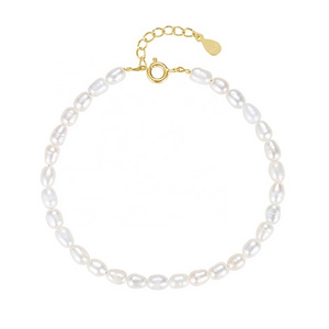 classic sterling silver wholesale vermeil jewelry white natural baroque pearl chain bracelet