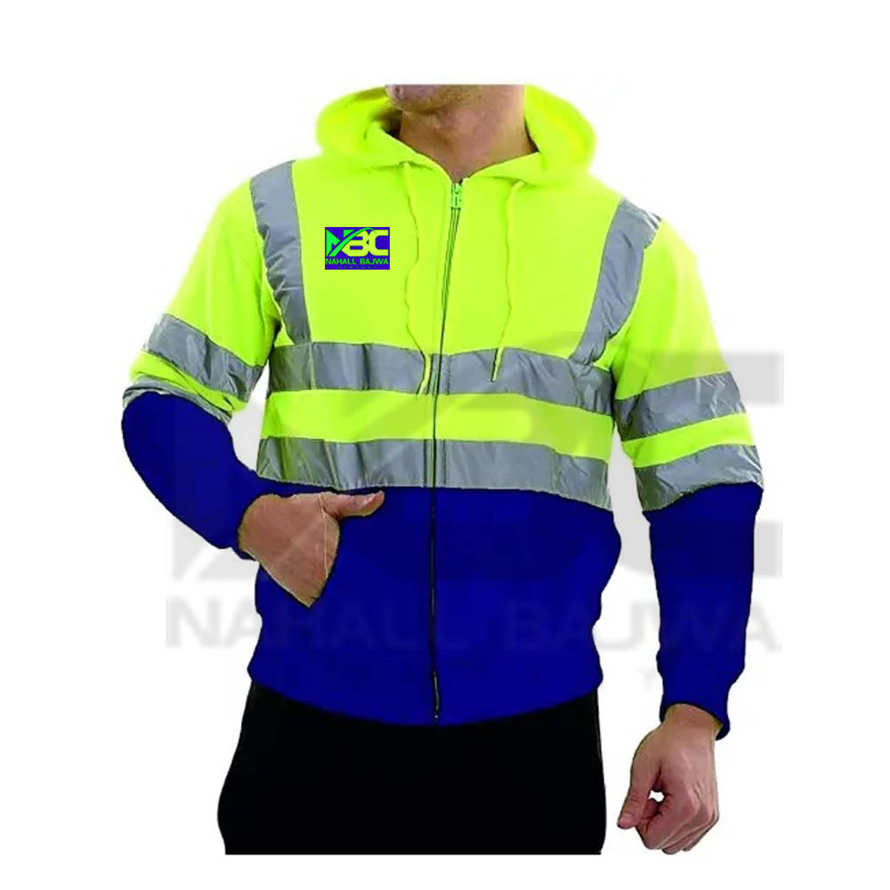 Outdoor Night Riding Running Hi-Vis Navy Blue Safety Vest Reflective Night Wear Road Safety Hoodie.