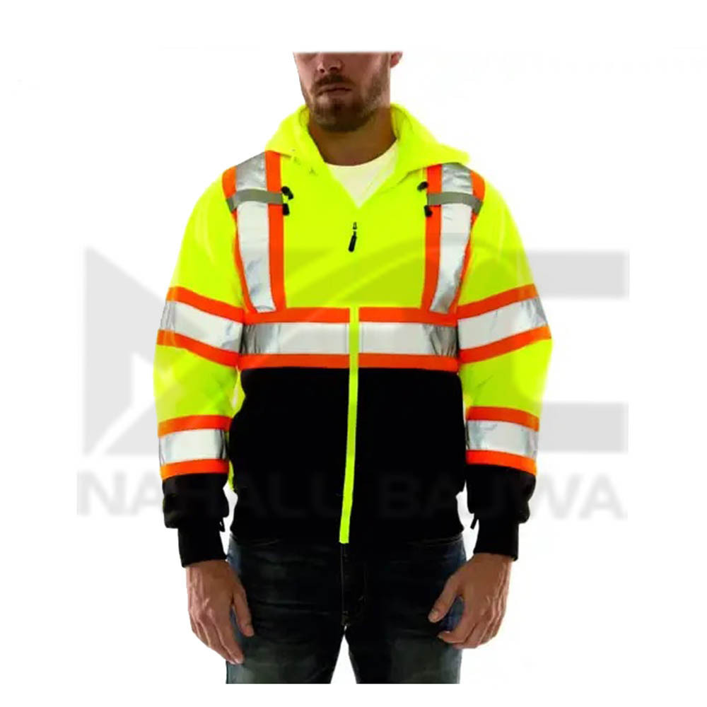 Outdoor Night Riding Running Hi-Vis Navy Blue Safety Vest Reflective Night Wear Road Safety Hoodie.